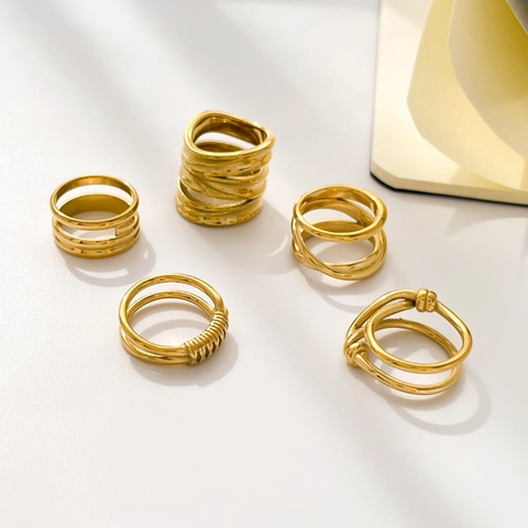 Multi Layer Wrap Knot Ring Titanium Steel 18K Gold Plated Hollow Cross Geometric Minimalist Jewelry For Women