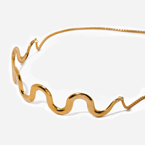 Minimalist Wave Shape Necklace 18K Gold Plated Stainless Steel Adjustable Drawstring Chain Jewelry For Women