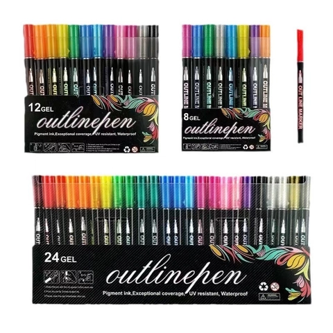 Marqueurs Contour Double Ligne Argent Métallique Stylos Auto-Contour Encre Permanente Étanche Pour Cartes DIY Journaling