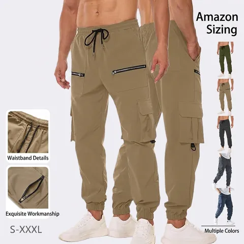 Pantalones Cargo Hombre 100% Poliéster Múltiples Bolsillos Cintura Cordón Puños Elásticos Casual Exterior Pantalones Tácticos