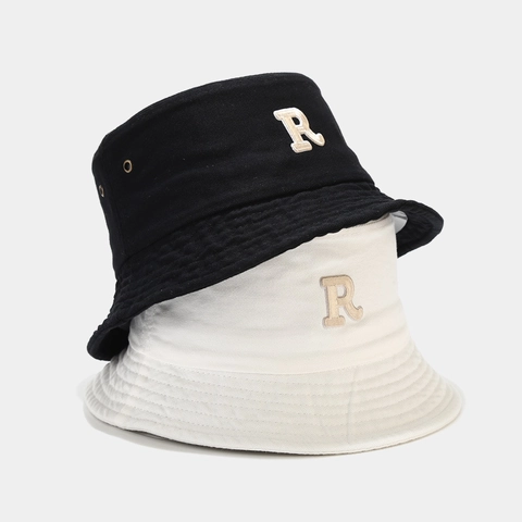 Chapeau Bob En Coton Lettre R Brodée Respirant Protection Solaire Extérieur Style Simple Décontracté Pour Hommes Femmes