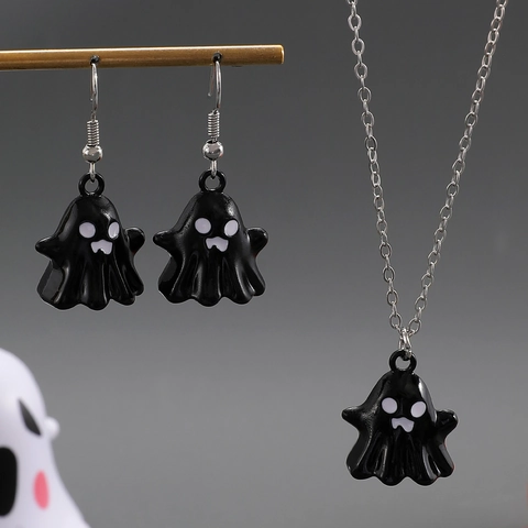 Halloween Ghost Necklace Earrings Alloy Enamel Cute Ghost Pendant Jewelry For Women Party Personality Festival Accessory
