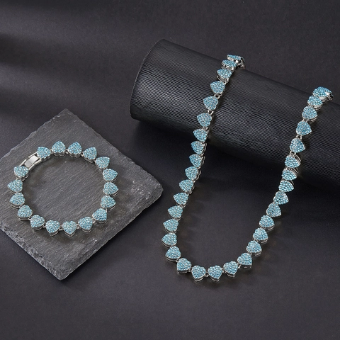 Collana E Bracciale A Catena Con Maglia Cubana A Cuore Iced Out Gioielli Hip Hop In Lega Strass Per Uomo Donna Moda