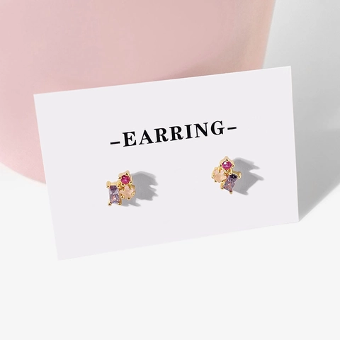 Korean Style Copper Gold Plated Colorful Zirconia Star Stud Earrings Geometric Zirconia Ear Studs For Women Daily Jewelry