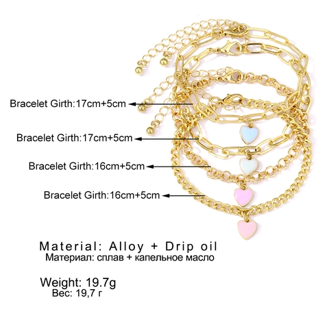 Bracciali Multistrato Vintage Per Donna Lega Metallo Catena Spessa Cuore Stella Perla Artificial Charms Gioielli Boho
