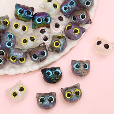 Cute Cartoon Cat Head Shape Acrylic Beads Iridescent Metallic Colorful Loose Spacer Beads For DIY Jewelry Making Handcraft Accessories