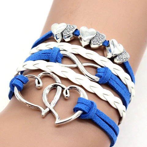 Heart Infinity Multilayer Braided Leather Suede Cord Bracelet Fashion Casual Jewelry Gift For Couples Women