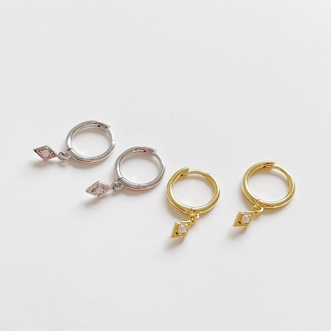925 Sterling Silber Rhombus Anhänger Creolen Minimalistische Geometrische Zirkon Eingelegte Schmuck Für Frauen