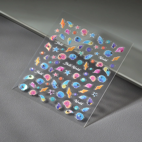 Nail Art Stickers 5D Relief Iridescent Ocean Shell Starfish Patterns DIY Manicure Decoration