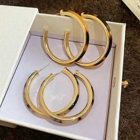 Vintage Leopard Print Acetate Hoop Earrings With 925 Sterling Silver Earring Post Retro C-Shaped Jewelry For Women