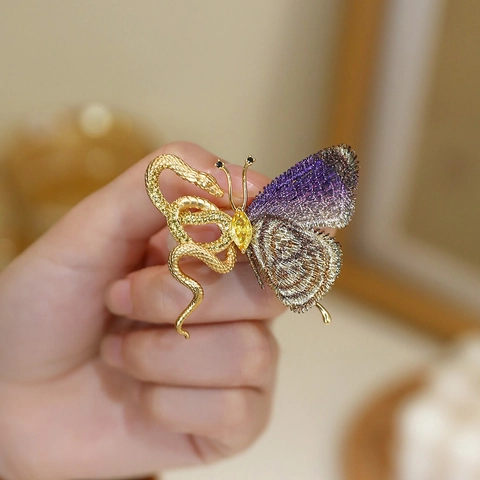 Broche De Serpiente Y Mariposa Aleación Circón Concha Exótico Lujo Vintage Accesorio De Ropa Alfiler Para Mujeres