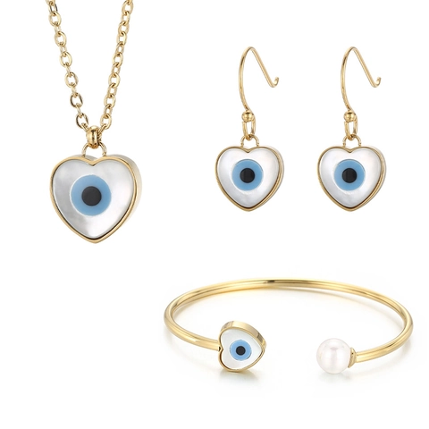 Joyas Mano De Fátima Ojo Turco Corazón Acero Inoxidable Nácar Collar Pendientes Pulsera Anillo Para Mujer