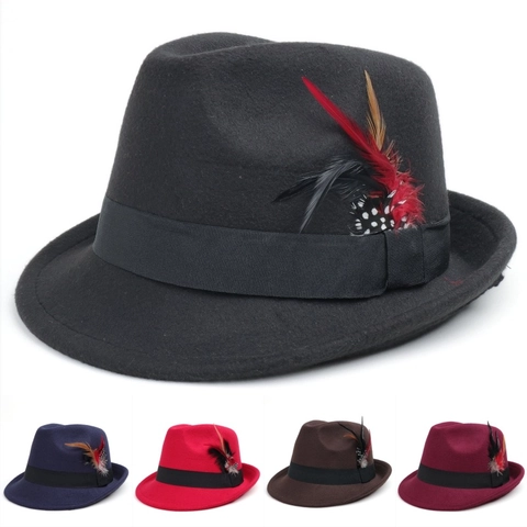 Cappello Fedora Classico Per Uomo E Donna Feltro Di Poliestere Cappello Jazz Con Piuma Colorata E Nastro In Grosgrain