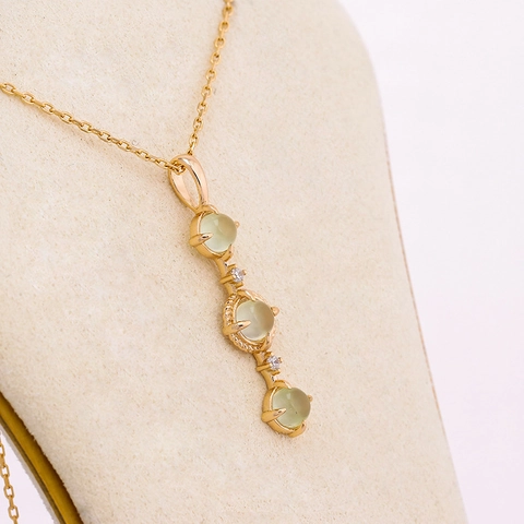 Collar Con Colgante Vertical De Tres Piedras De Plata De Ley 925 Chapado En Oro De 14K Prehnita Natural Circón Joyería Para Mujeres