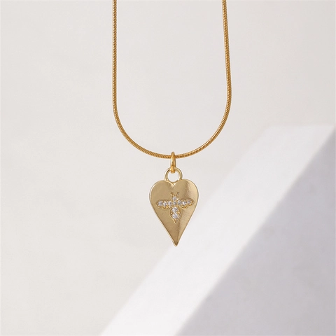 Collier Pendentif Acier Inoxydable Plaque Or Chaîne Serpent Avec Zircon Lettre M Étoile Lune Cœur Abeille Femmes