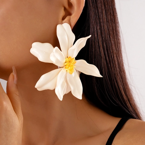 Exaggerated Flower Petal Earrings Acrylic Glass Beads With 925 Sterling Silver Earring Post Large Vacation Style Women
