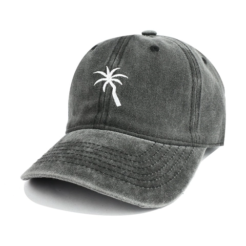 Casquette De Baseball Broderie Palmier Coton Lavé Vintage Distressed Protection Solaire Extérieur Ajustable Pour Hommes Femmes