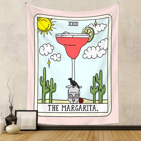 Tarot Card Tapestry Wall Hanging Polyester Funny Food Drinks Illustration Room Decor Aesthetic For Living Room Bedroom