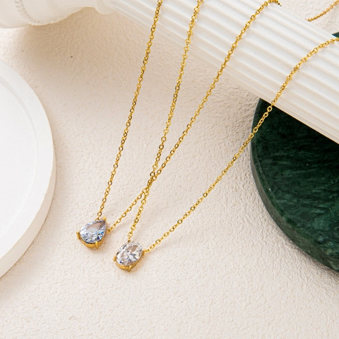 Collana Con Pendente In Acciaio Inossidabile Zirconia Cubica Chiara Ovale Goccia D'acqua Gioielli Di Moda Per Donne