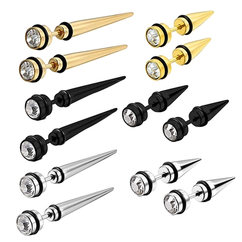 Pendientes De Botón De Acero Inoxidable Con Diamantes De Imitación Punta Cono Forma De Bala Punk Gótico Para Hombres Mujeres