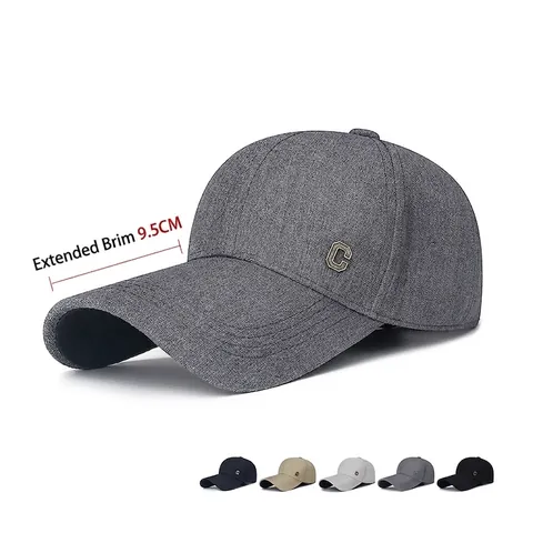 Herren Baseballkappe Lange Krempe Verstellbar Hartes Oberteil Polyester Mischung Melierte Textur Metall Buchstabe C Sonnenschutz Outdoor