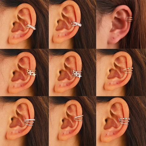 Σκουλαρίκια Ear Cuffs Πολλαπλών Στρώσεων Χάλκινα Με Ζιργκόν Χωρίς Τρύπα Για Γυναίκες Γεωμετρικά Μινιμαλιστικά