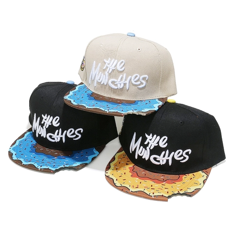 Munchies Borduurwerk Acryl Baseballpet Platte Rand Donut Print Inkeping Streetwear Snapback Hoed