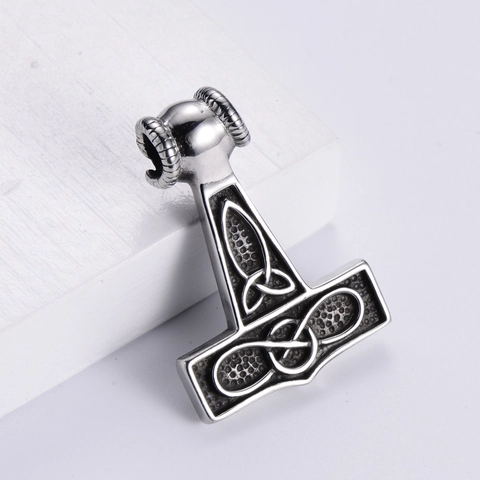 Collana Pendente Martello Di Thor Vichingo Acciaio Inossidabile Testa Di Capra Nodo Celtico Nordico Punk Gotico Uomo
