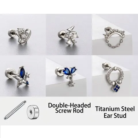 Orecchini Cartilagine Farfalla Stella Acciaio Titanio Zircone Blu Bianco Chiusura Vite Piercing Elica Gioielli Donna