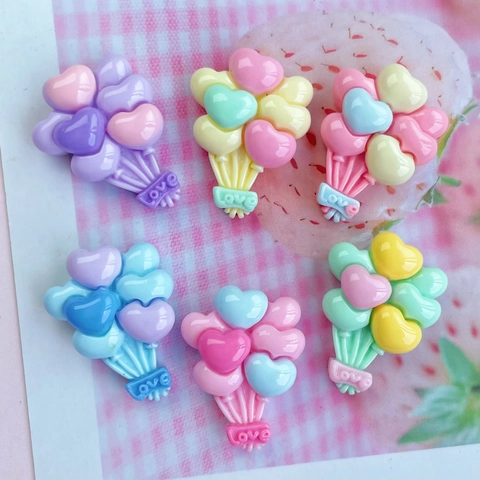Breloques Ballons Cœur En Résine 3D Colorées Base Lettres Love Décoration De Coque De Téléphone Et Pinces À Cheveux DIY