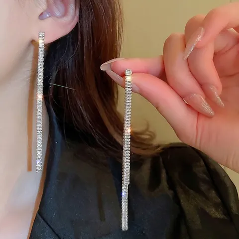 Orecchini Pendenti Lunghi A Nappa Per Donna Zircone Brillante Gioielli Eleganti Con Perno In Argento Festa Di Lusso
