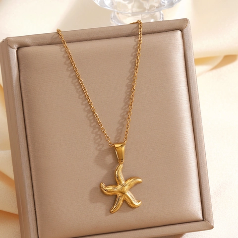 Collier Pendentif Étoile De Mer Acier Inoxydable Plaqué Or Sous Vide Style Plage Océan Chaîne Clavicule Minimaliste Bijoux Pour Femmes