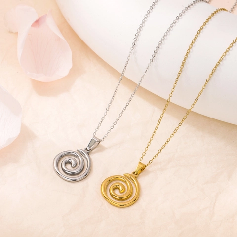 Collana Con Pendente A Spirale Vortex Acciaio Inossidabile Placcato Oro 18K Gioielli Geometrici Minimalisti Per Donna
