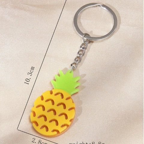 Porte-clés Ananas Acier Inoxydable Acrylique Fruit Pendentif Sac Charme Style Doux Cadeau Tendance Femmes Filles Anneau De Clé