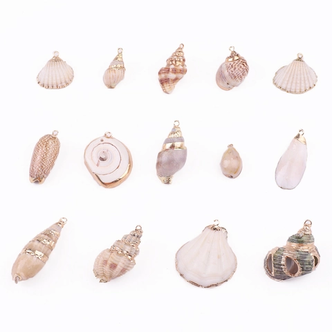 Natural Shell Conch Pendants Gold Electroplated Edge Charms For DIY Jewelry Making Handmade Earrings Necklaces Craft Ornaments