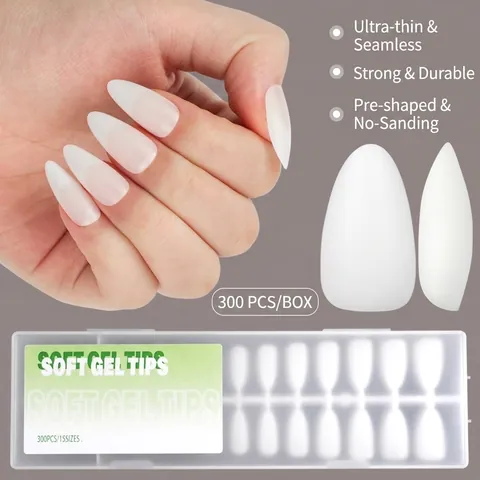 Matte Soft Gel Almond Press On Nails For DIY Manicure Thin Frosted Full Cover False Nail Tips For Women Professional Salon Home Use