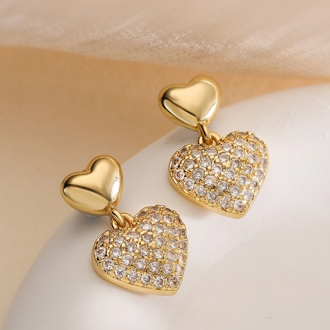 Heart Drop Earrings Copper Micro Inlaid Zircon Gold Plated Elegant Dainty Jewelry Women With Copper Earring Post