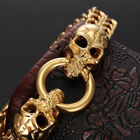 Skull Head Men Bracelet 316L Stainless Steel Keel Chain Punk Gothic Retro Hip Hop Streetwear Biker Jewelry