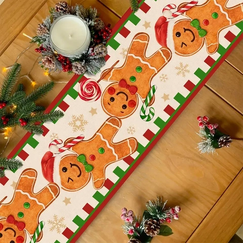 Σετ Τραπεζομάντιλο Σουπλά Χριστούγεννα Gingerbread Man Τυπωτό Βαμβακερό Λινό Αδιάβροχο Διακόσμηση Τραπεζιού για Πάρτι Σπίτι