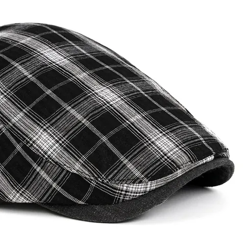 Vintage Plaid Flat Cap Polyester Adjustable Breathable Sunshade British Style Newsboy Hat For Men Women