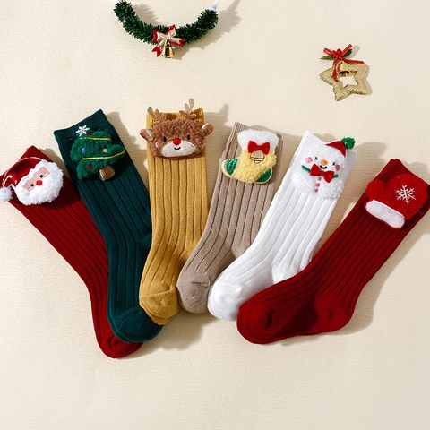 Calze Natalizie Neonato Cotone Maglia A Coste 3D Cartone Animato Peluche Renna Babbo Natale Pupazzo Di Neve Decoro