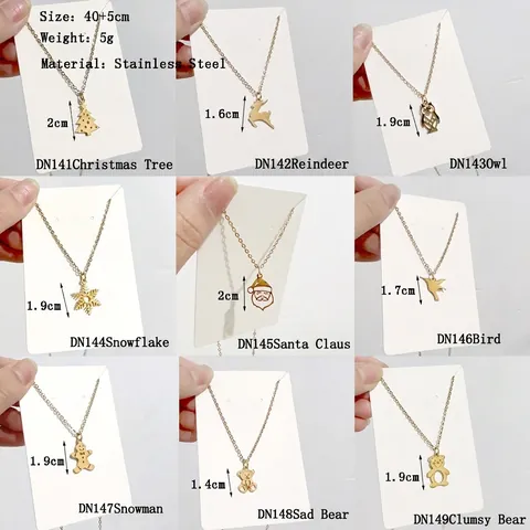 Collier Pendentif Noël Acier Inoxydable Plaqué Or 18K Père Noël Hibou Flocon De Neige Élan Bijoux De Fête Pour Femmes