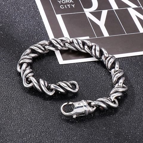 Bracelet Chaîne Pour Homme Acier Inoxydable 316L Design Corde Torsadée Style Punk Industriel Bijoux En Métal Rétro