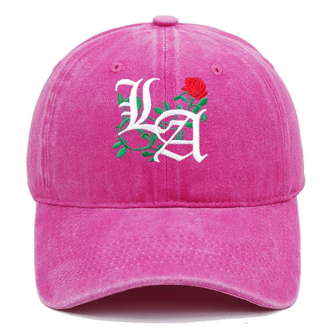 Vintage Washed Cotton Baseball Cap Gothic LA Letter Rose Embroidery Distressed Sun Hat Adjustable For Men Women