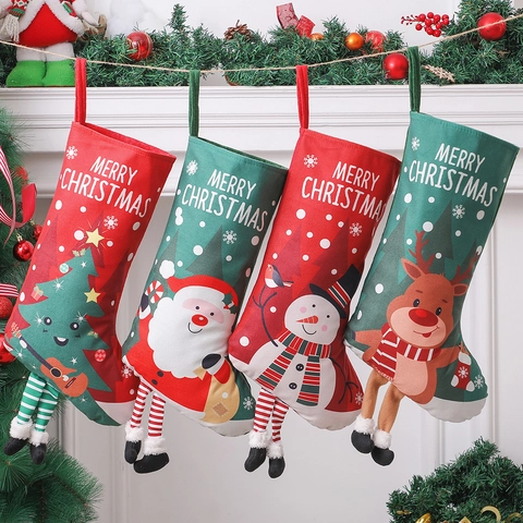 Calze Di Natale Tessuto Non Tessuto Appese Gambe Lunghe Merry Christmas Cartone Animato Babbo Natale Pupazzo Di Neve Decorazione