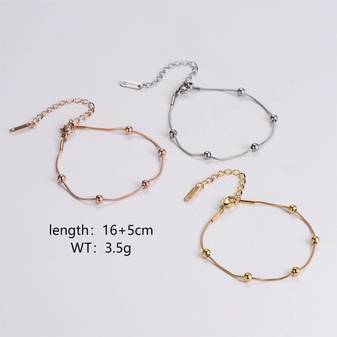 Bracciale Con Perline In Acciaio Inossidabile Da Donna Catena A Serpente Placcato Oro 18K Regolabile Gioielli