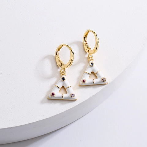 Geometrische Driehoek Hanger Oorbellen Koper 18K Verguld Kleurrijk Emaille Edelstenen Ins Stijl Voor Vrouwen