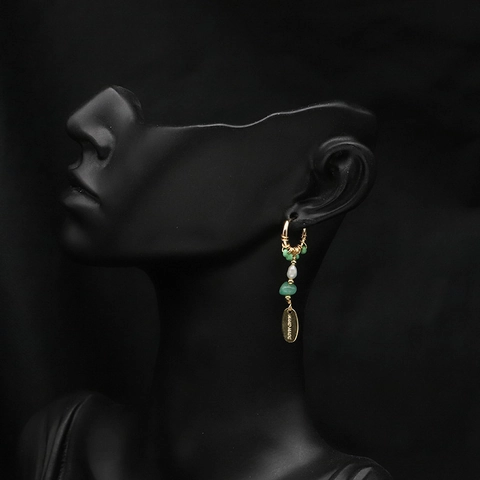 Handmade 925 Sterling Silver Freshwater Pearl Drop Earrings For Women Green Natural Stone Vintage Gold Plated Jewelry