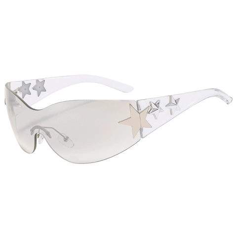 Gafas De Sol Shield Cuadradas Sin Montura PC Metal Y2K Estrella Decoración UV400 Moda Extragrande Modernas Unisex