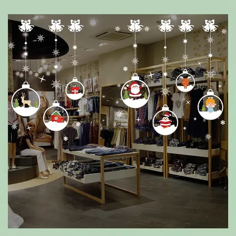Adesivi Per Finestre Di Natale Statici PVC Doppia Faccia Babbo Natale Renna Fiocco Di Neve Decorazione Vetro Negozio